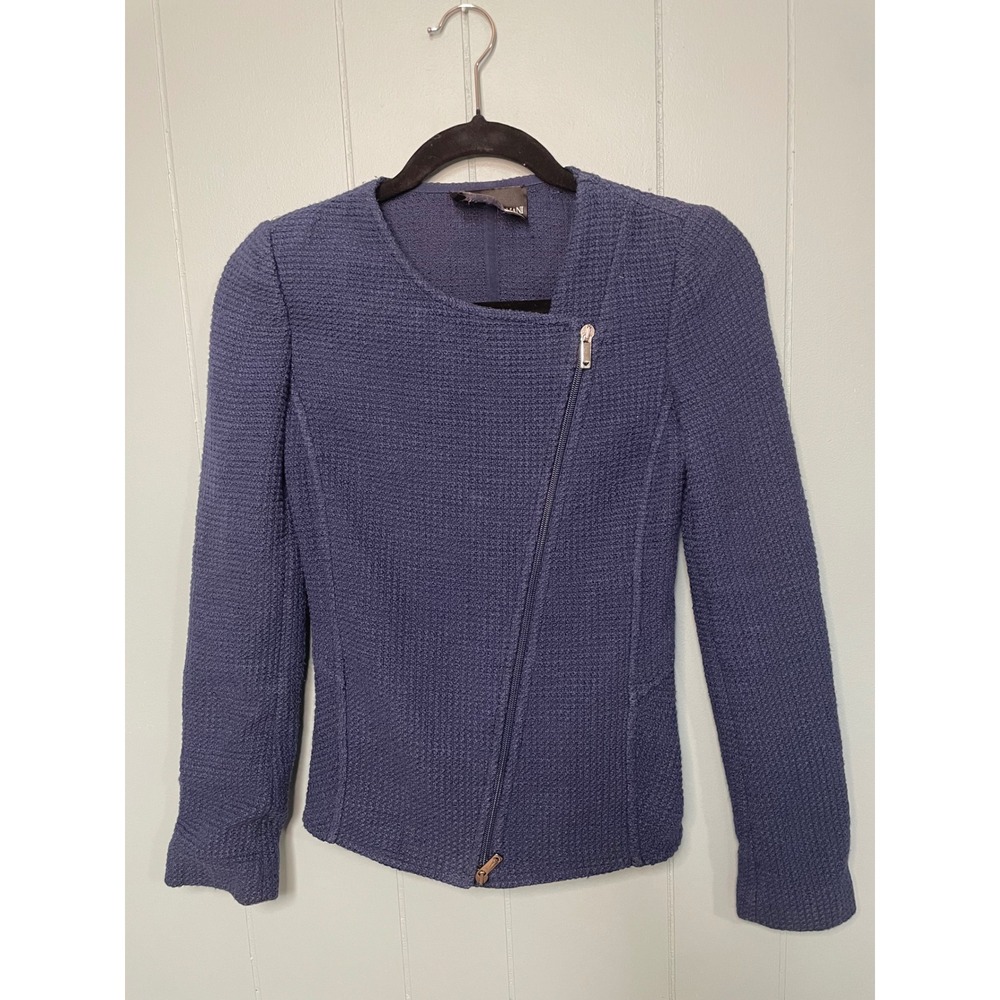 Emporio Armani Textured Moto Jacket Womens IT 38 Blue Excellent Asymmetric Zip